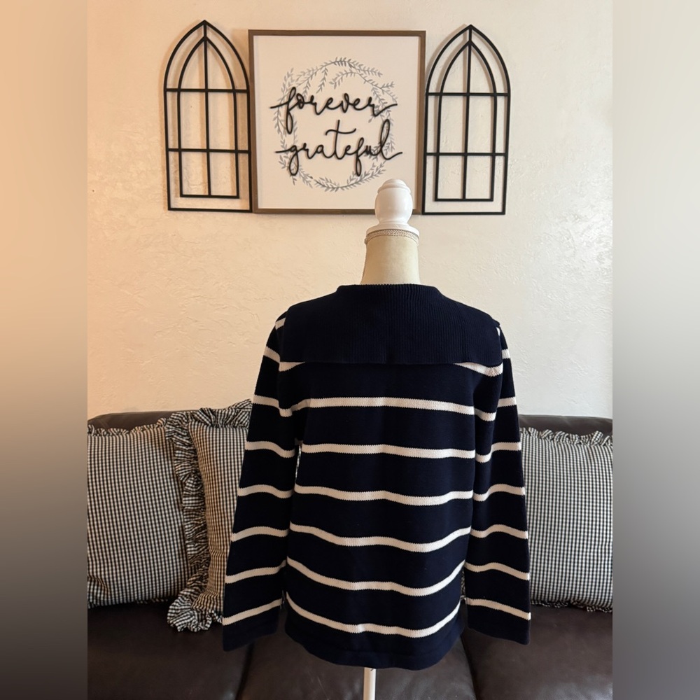Lauren Ralph Lauren Women Sweater Nautical Emblem Navy Blue White Stripes Sz PM - Picture 11 of 15